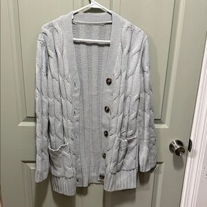 Cozy Gray Cable Knit Cardigan Sweater